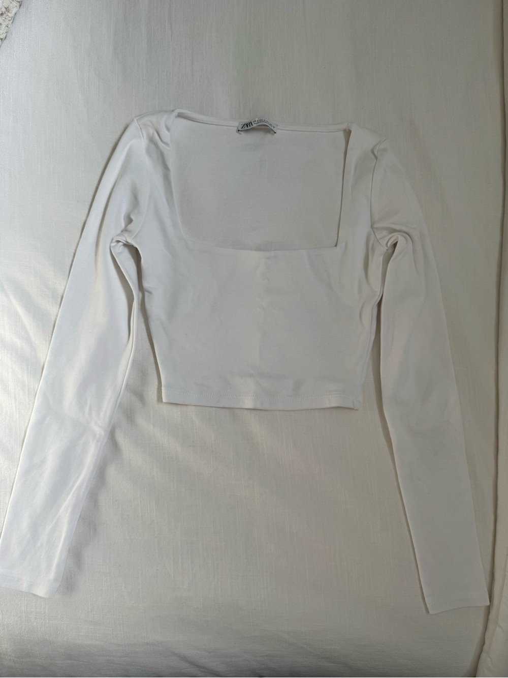 Zara Square-Neck Long Sleeve Crop Top - White